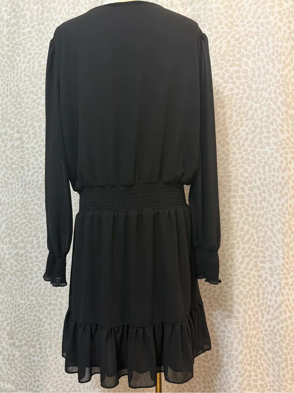 Michael Kors Women’s Black Long-Sleeve V-Neck Tiered Dress